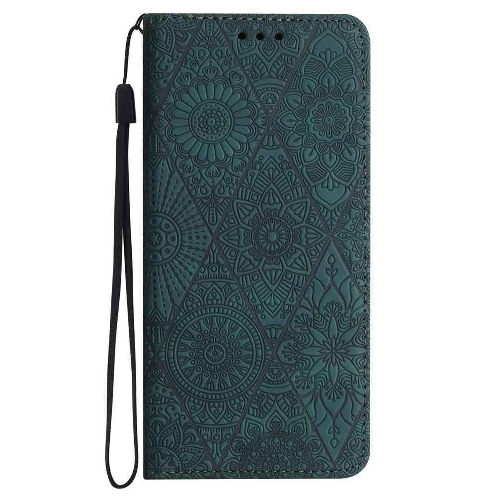 For Samsung Galaxy A57 5G Case Imprinted Flower Wallet Stand Leather Phone Cover - Green