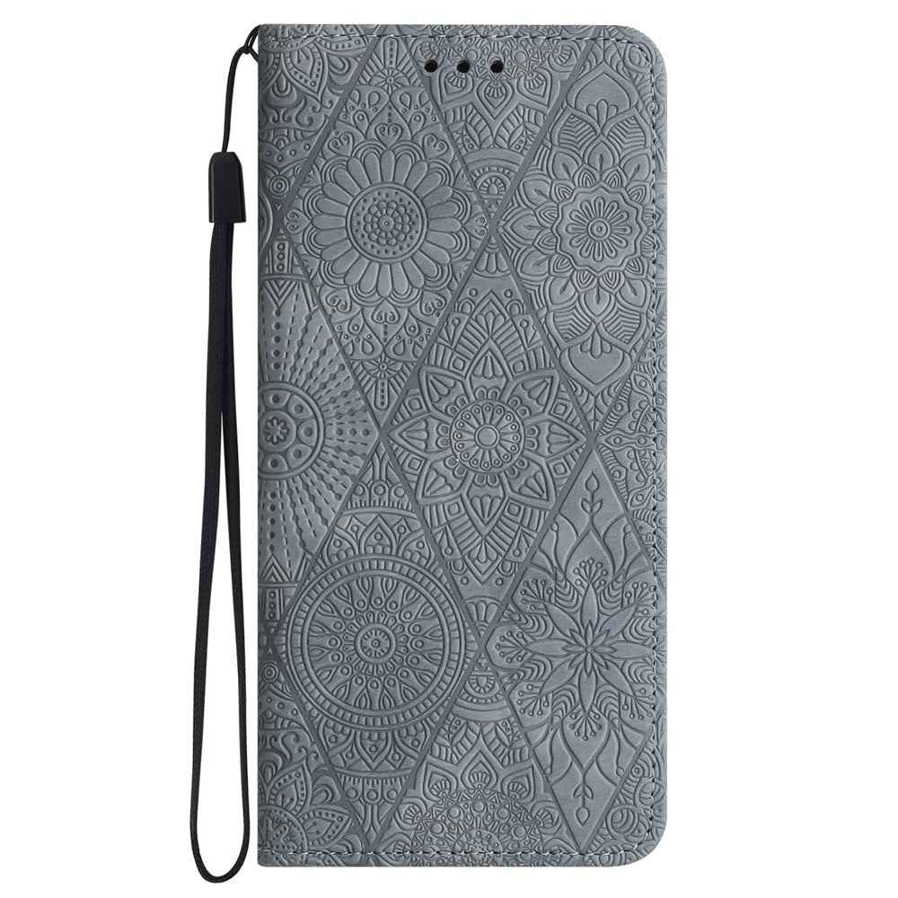 For Samsung Galaxy A57 5G Case Imprinted Flower Wallet Stand Leather Phone Cover - Grey