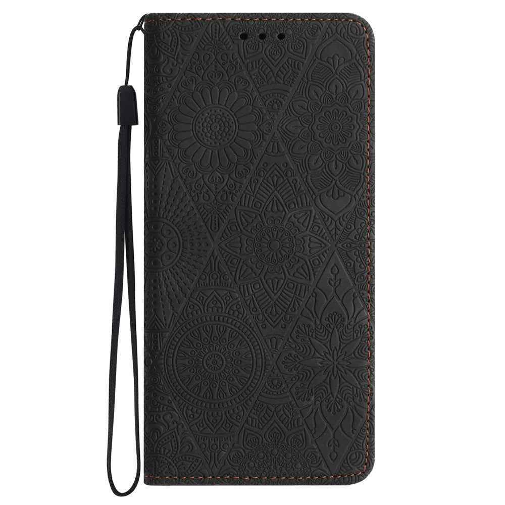 For Samsung Galaxy A57 5G Case Imprinted Flower Wallet Stand Leather Phone Cover - Black