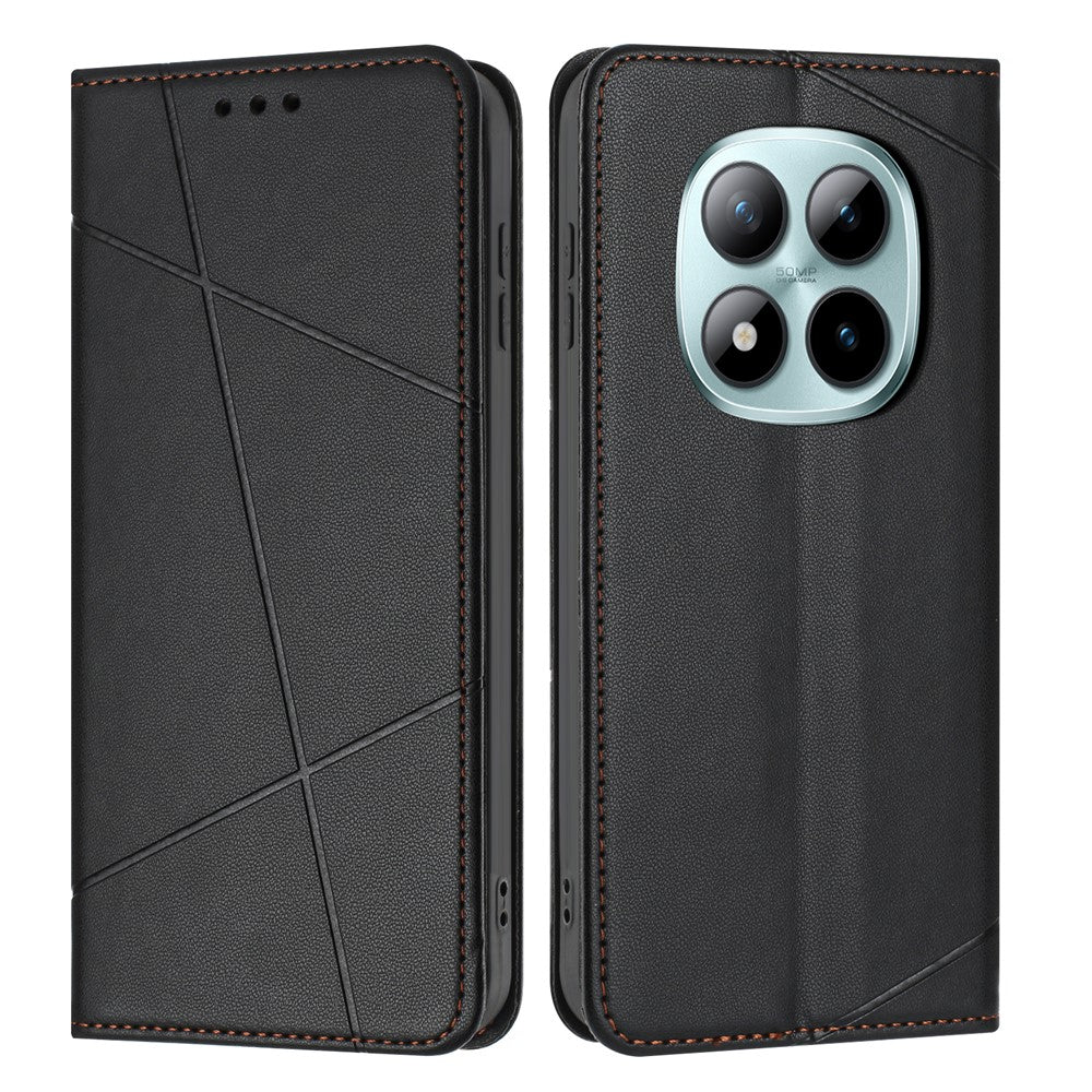 For Xiaomi Redmi Note 15 Pro 4G (Global) Wallet Case Line Imprinted Leather Stand Phone Cover with Wrist Strap - Black