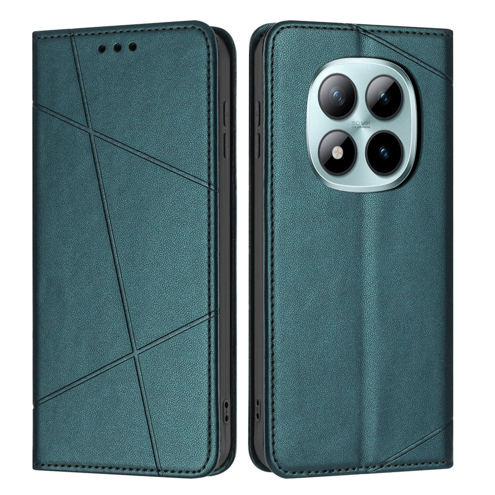 For Xiaomi Redmi Note 15 Pro 4G (Global) Wallet Case Line Imprinted Leather Stand Phone Cover with Wrist Strap - Green