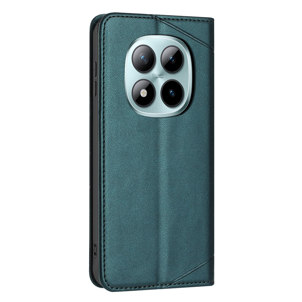 For Xiaomi Redmi Note 15 Pro 4G (Global) Wallet Case Line Imprinted Leather Stand Phone Cover with Wrist Strap - Green