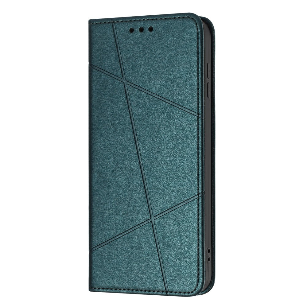 For Xiaomi Redmi Note 15 Pro 4G (Global) Wallet Case Line Imprinted Leather Stand Phone Cover with Wrist Strap - Green