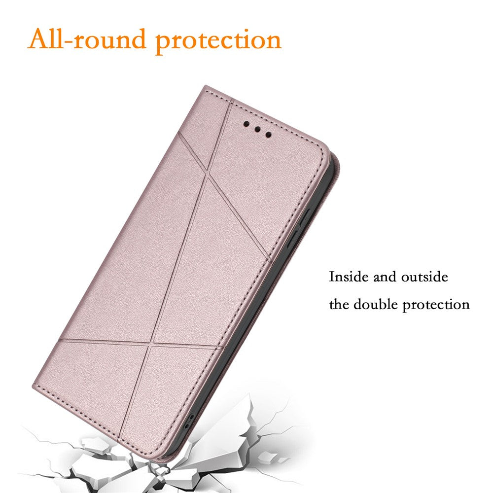 For Xiaomi Redmi Note 15 Pro 4G (Global) Wallet Case Line Imprinted Leather Stand Phone Cover with Wrist Strap - Rose Gold