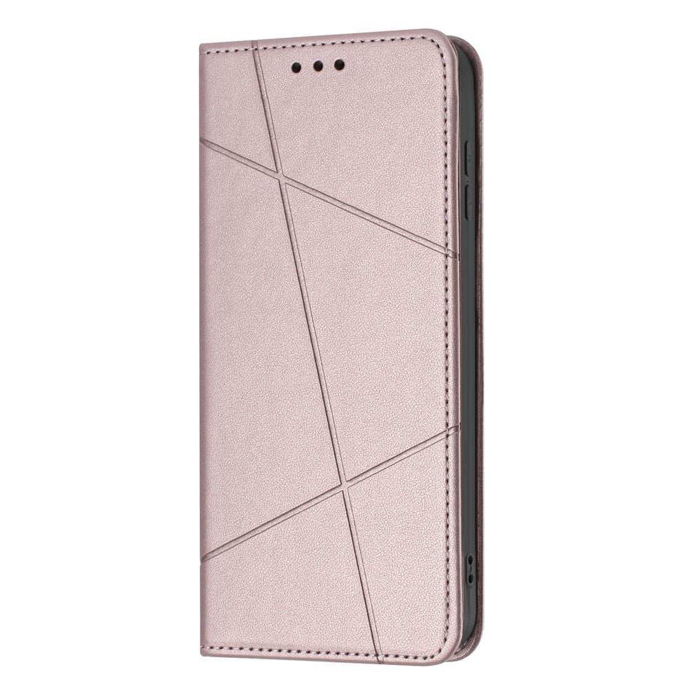 For Xiaomi Redmi Note 15 Pro 4G (Global) Wallet Case Line Imprinted Leather Stand Phone Cover with Wrist Strap - Rose Gold