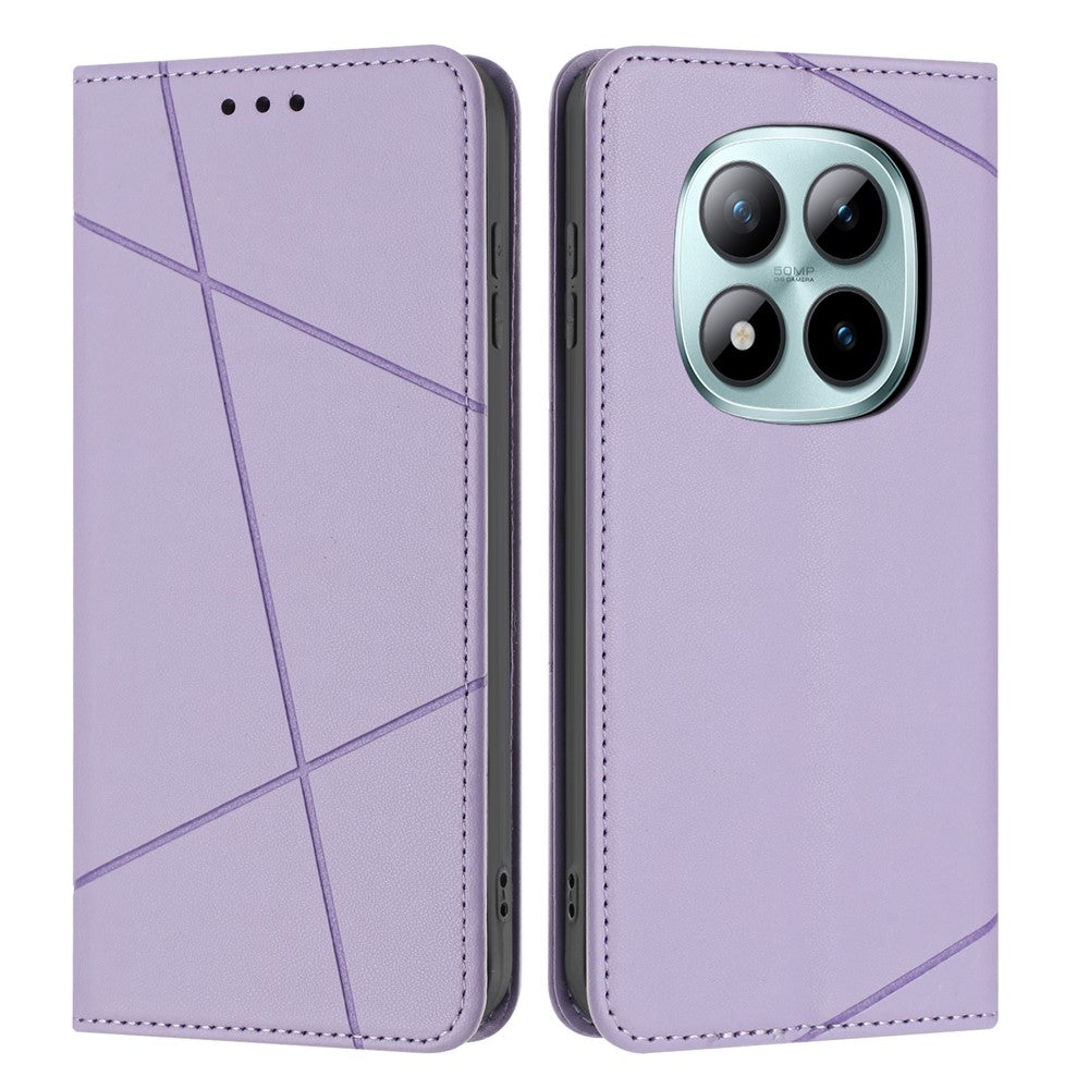 For Xiaomi Redmi Note 15 Pro 4G (Global) Wallet Case Line Imprinted Leather Stand Phone Cover with Wrist Strap - Purple