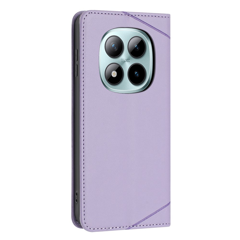 For Xiaomi Redmi Note 15 Pro 4G (Global) Wallet Case Line Imprinted Leather Stand Phone Cover with Wrist Strap - Purple