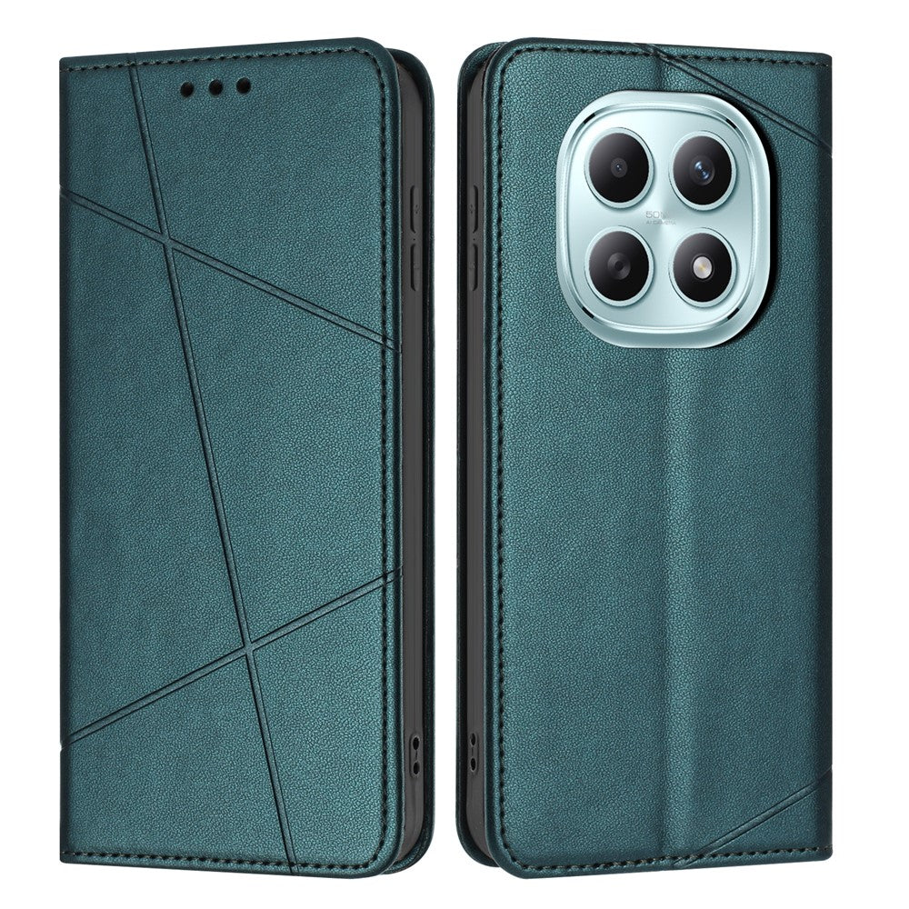 For Xiaomi Redmi Note 15 4G (Global) Wallet Case Line Imprinted Leather Stand Phone Cover with Wrist Strap - Green