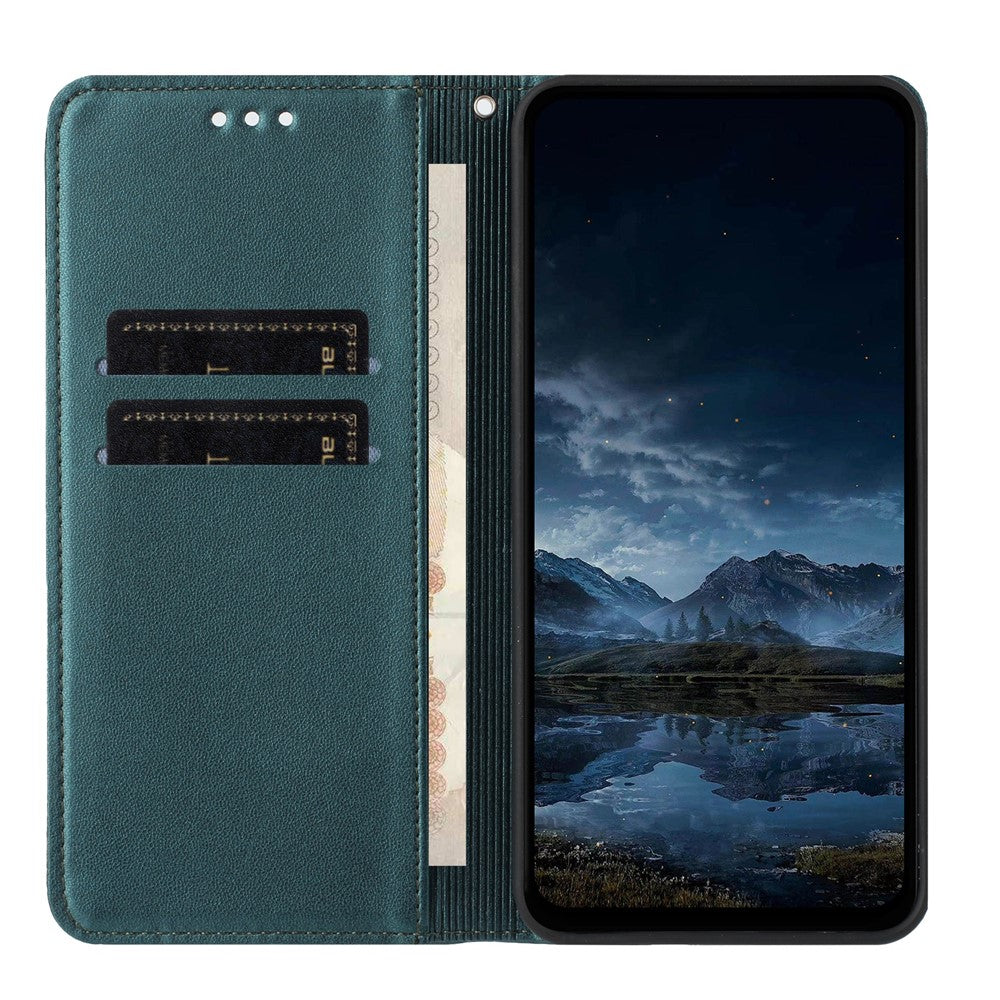 For Xiaomi Redmi Note 15 4G (Global) Wallet Case Line Imprinted Leather Stand Phone Cover with Wrist Strap - Green