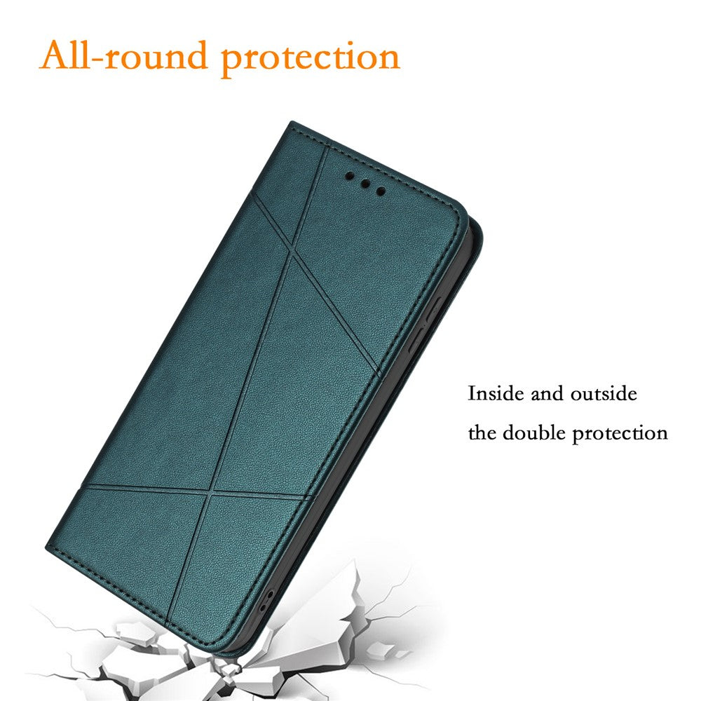 For Xiaomi Redmi Note 15 4G (Global) Wallet Case Line Imprinted Leather Stand Phone Cover with Wrist Strap - Green