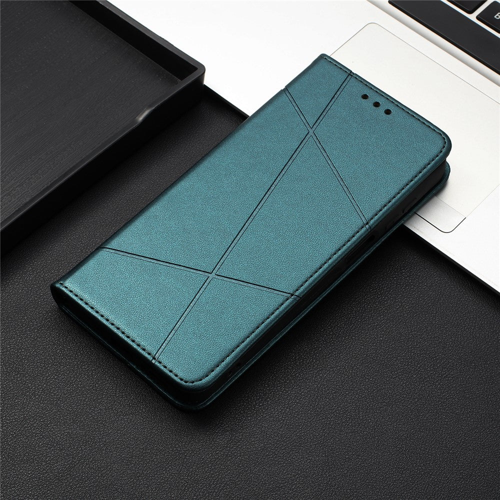 For Xiaomi Redmi Note 15 4G (Global) Wallet Case Line Imprinted Leather Stand Phone Cover with Wrist Strap - Green