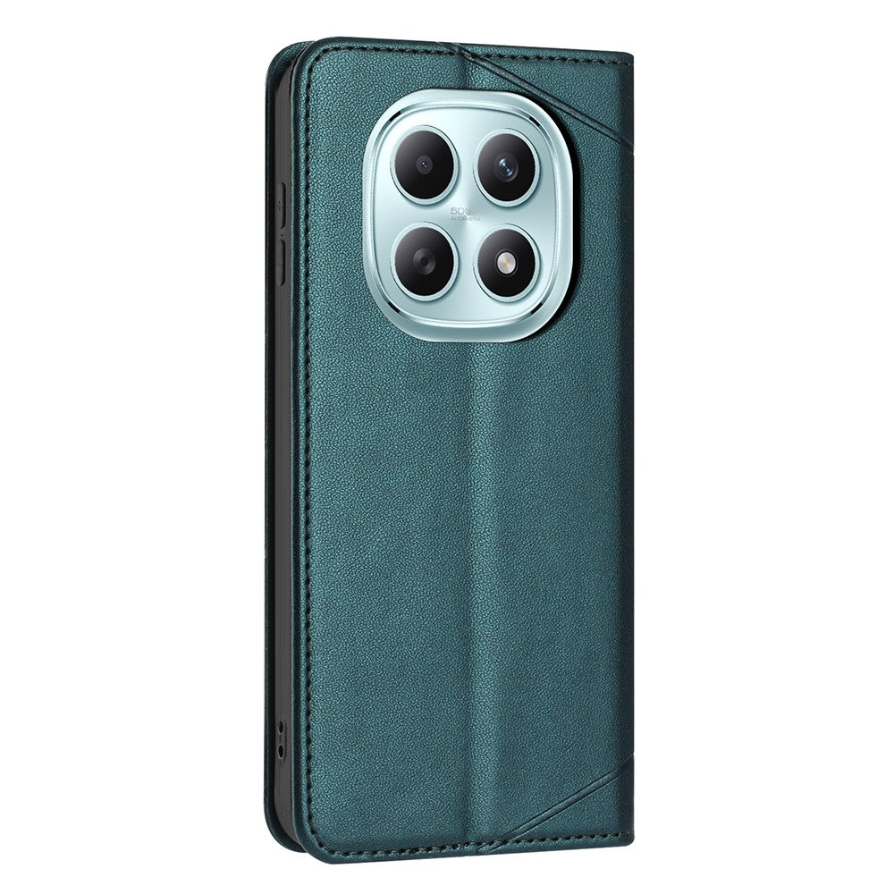 For Xiaomi Redmi Note 15 4G (Global) Wallet Case Line Imprinted Leather Stand Phone Cover with Wrist Strap - Green