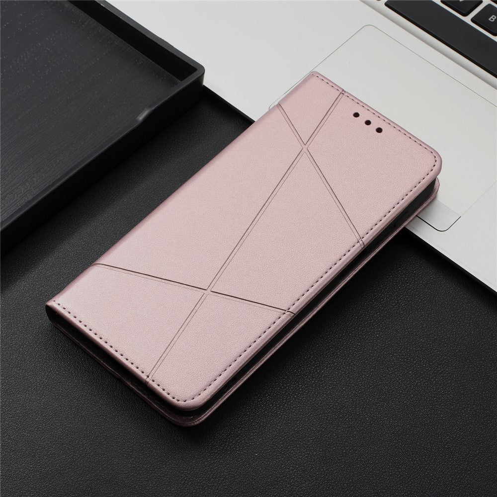 For Xiaomi Redmi Note 15 4G (Global) Wallet Case Line Imprinted Leather Stand Phone Cover with Wrist Strap - Rose Gold