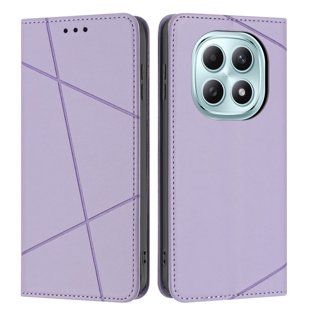 For Xiaomi Redmi Note 15 4G (Global) Wallet Case Line Imprinted Leather Stand Phone Cover with Wrist Strap - Purple