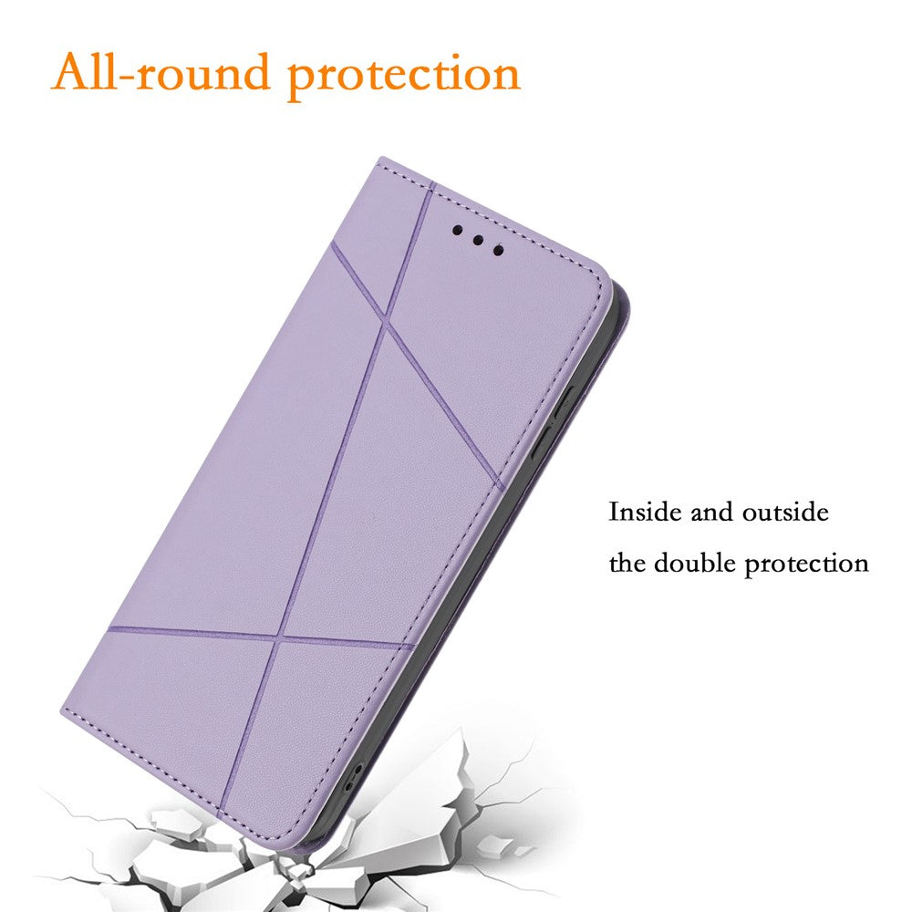 For Xiaomi Redmi Note 15 4G (Global) Wallet Case Line Imprinted Leather Stand Phone Cover with Wrist Strap - Purple