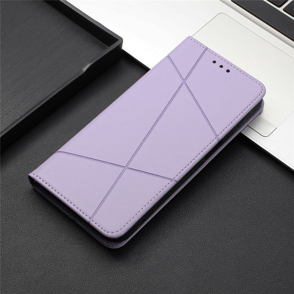 For Xiaomi Redmi Note 15 4G (Global) Wallet Case Line Imprinted Leather Stand Phone Cover with Wrist Strap - Purple