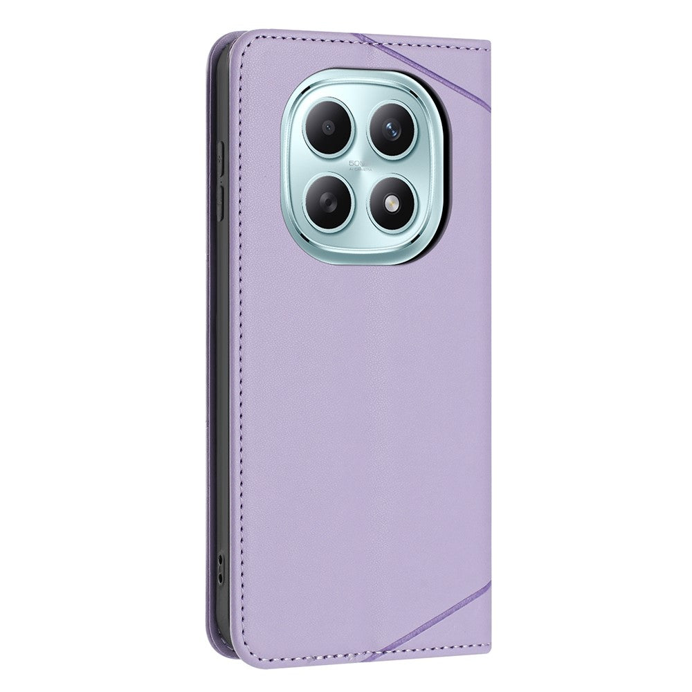 For Xiaomi Redmi Note 15 4G (Global) Wallet Case Line Imprinted Leather Stand Phone Cover with Wrist Strap - Purple