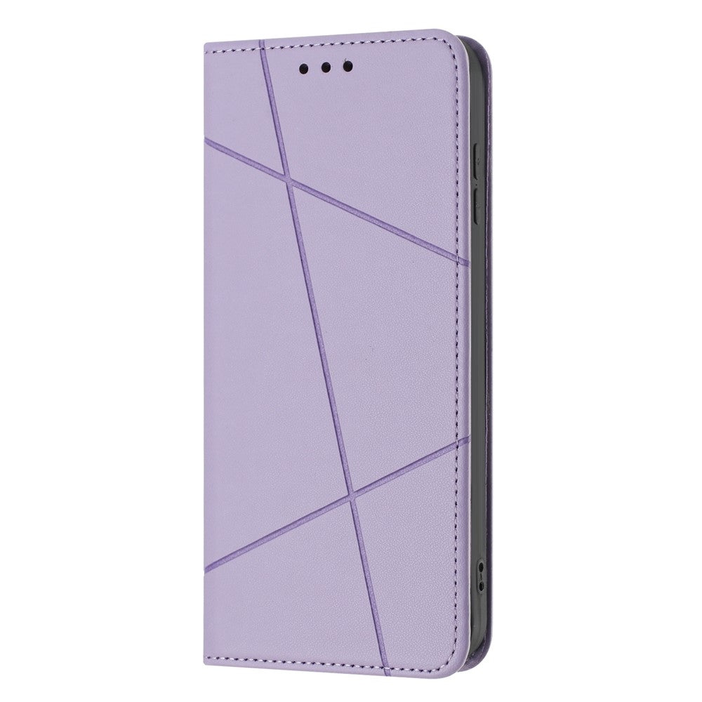 For Xiaomi Redmi Note 15 4G (Global) Wallet Case Line Imprinted Leather Stand Phone Cover with Wrist Strap - Purple