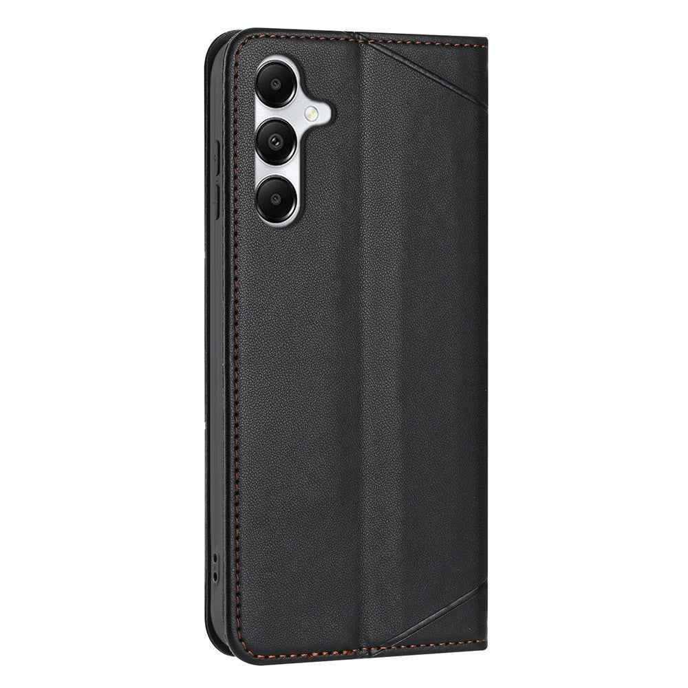 For Samsung Galaxy A57 5G Wallet Case Line Imprinted Leather Stand Phone Cover with Wrist Strap - Black