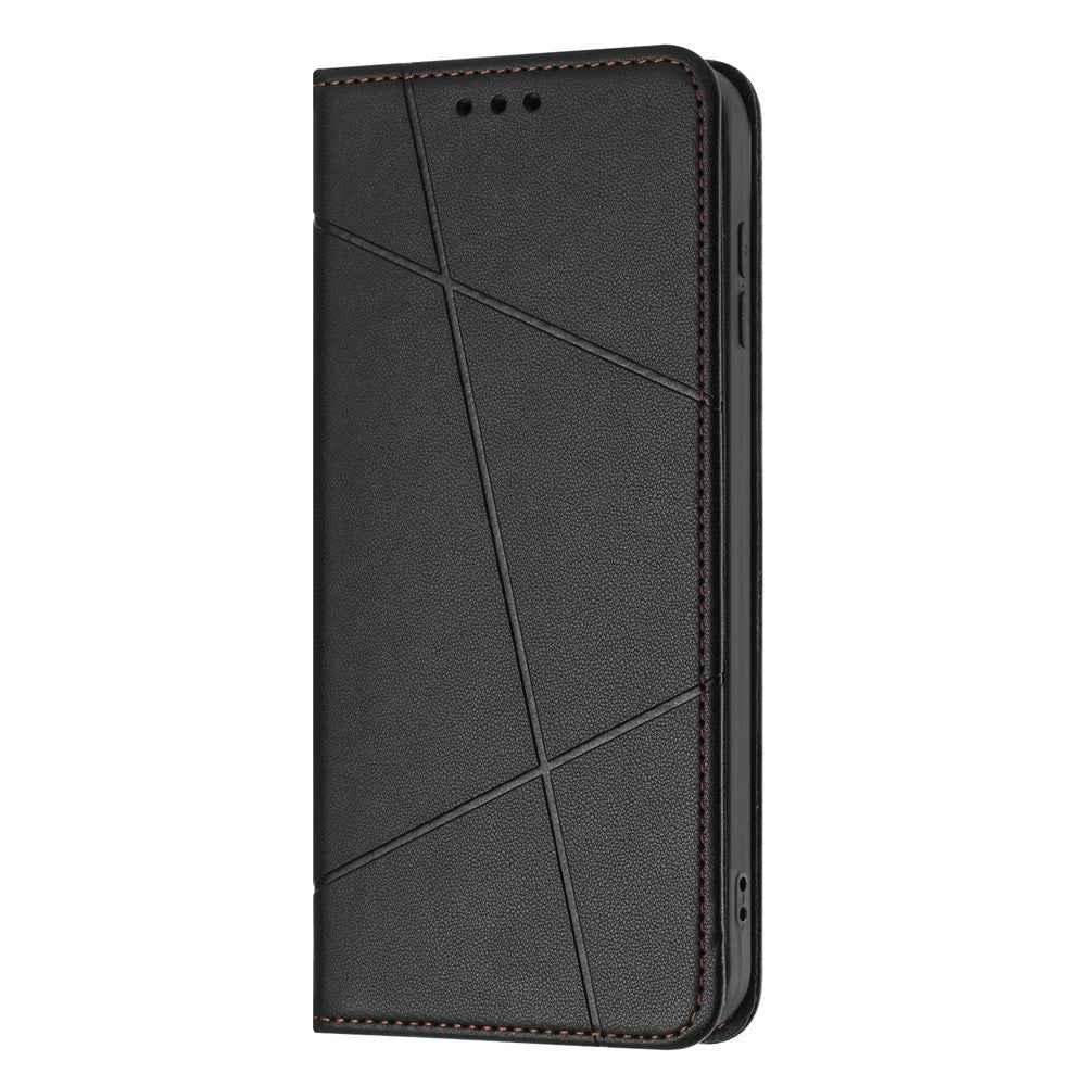 For Samsung Galaxy A57 5G Wallet Case Line Imprinted Leather Stand Phone Cover with Wrist Strap - Black