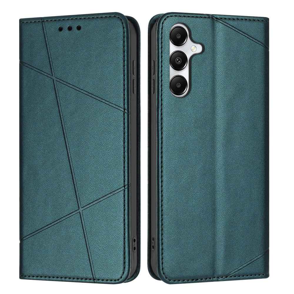 For Samsung Galaxy A57 5G Wallet Case Line Imprinted Leather Stand Phone Cover with Wrist Strap - Green