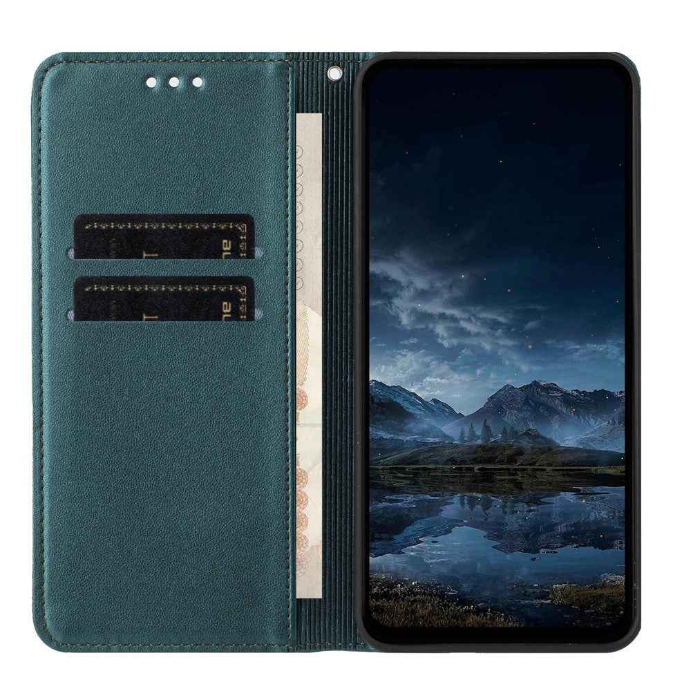 For Samsung Galaxy A57 5G Wallet Case Line Imprinted Leather Stand Phone Cover with Wrist Strap - Green