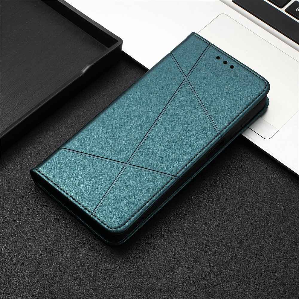 For Samsung Galaxy A57 5G Wallet Case Line Imprinted Leather Stand Phone Cover with Wrist Strap - Green