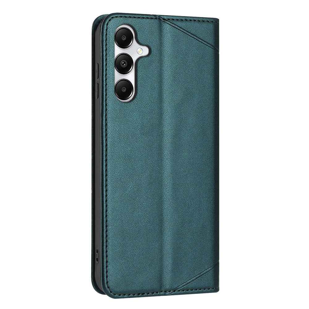 For Samsung Galaxy A57 5G Wallet Case Line Imprinted Leather Stand Phone Cover with Wrist Strap - Green