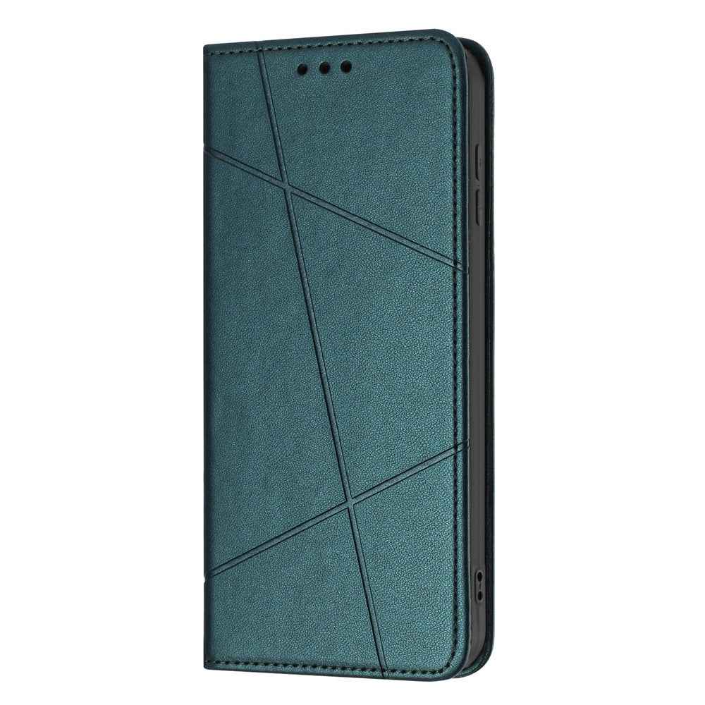 For Samsung Galaxy A57 5G Wallet Case Line Imprinted Leather Stand Phone Cover with Wrist Strap - Green
