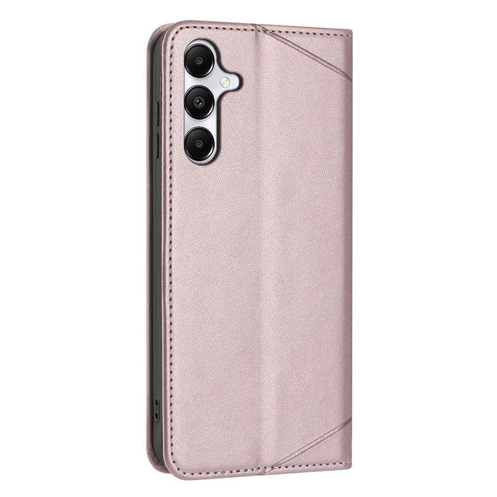 For Samsung Galaxy A57 5G Wallet Case Line Imprinted Leather Stand Phone Cover with Wrist Strap - Rose Gold