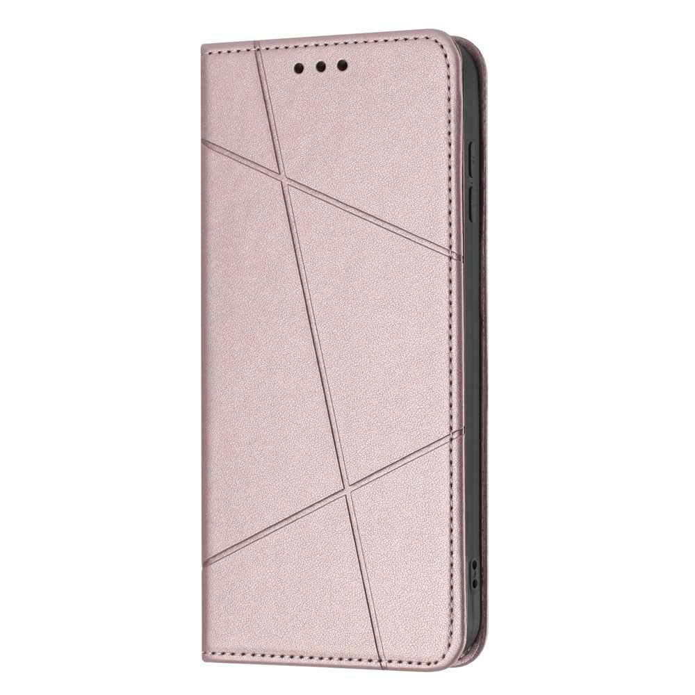 For Samsung Galaxy A57 5G Wallet Case Line Imprinted Leather Stand Phone Cover with Wrist Strap - Rose Gold