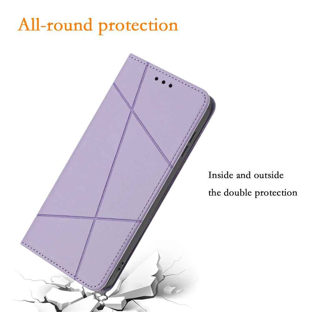 For Samsung Galaxy A57 5G Wallet Case Line Imprinted Leather Stand Phone Cover with Wrist Strap - Purple