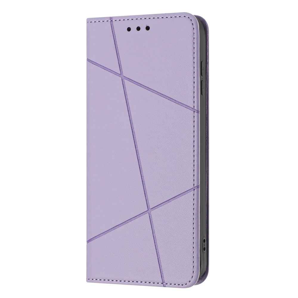 For Samsung Galaxy A57 5G Wallet Case Line Imprinted Leather Stand Phone Cover with Wrist Strap - Purple