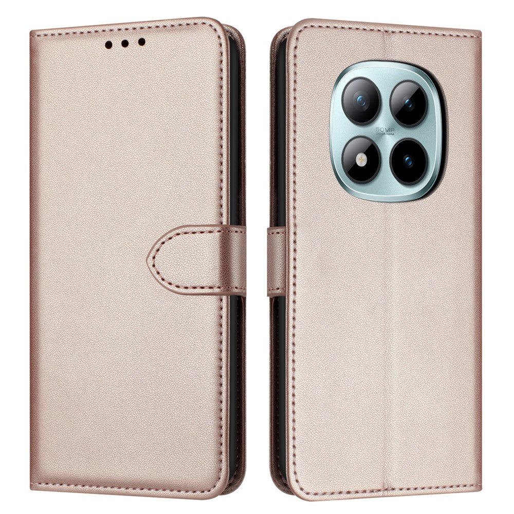 For Xiaomi Redmi Note 15 Pro 4G (Global) Case Stand Wallet Leather Phone Cover with Strap - Rose Gold