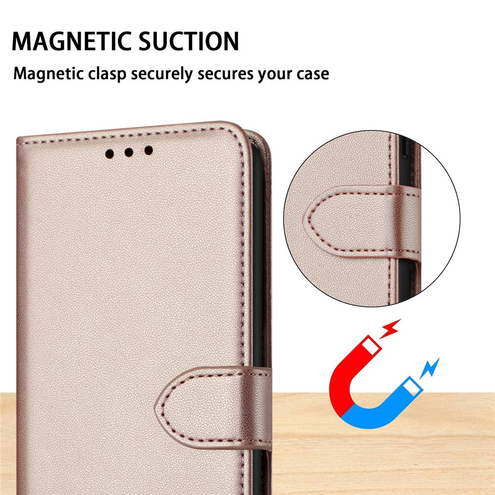 For Xiaomi Redmi Note 15 4G (Global) Case Stand Wallet Leather Phone Cover with Strap - Rose Gold