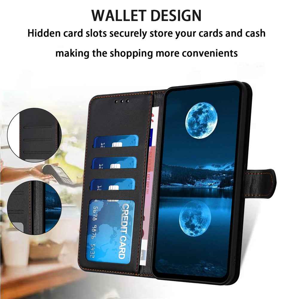 For Samsung Galaxy A57 5G Case Stand Wallet Leather Phone Cover with Strap - Black