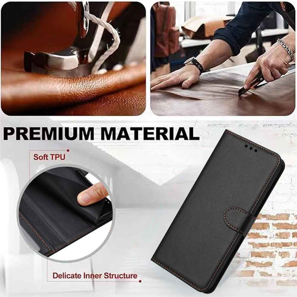 For Samsung Galaxy A57 5G Case Stand Wallet Leather Phone Cover with Strap - Black