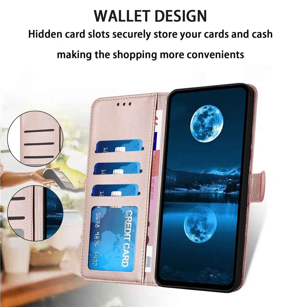 For Samsung Galaxy A57 5G Case Stand Wallet Leather Phone Cover with Strap - Rose Gold