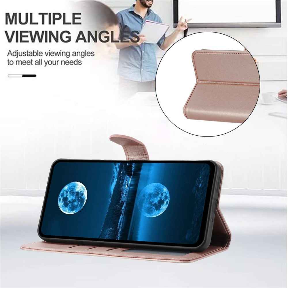 For Samsung Galaxy A57 5G Case Stand Wallet Leather Phone Cover with Strap - Rose Gold