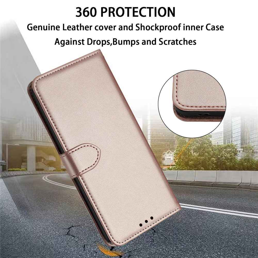 For Samsung Galaxy A57 5G Case Stand Wallet Leather Phone Cover with Strap - Rose Gold