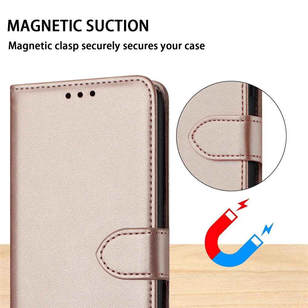 For Samsung Galaxy A57 5G Case Stand Wallet Leather Phone Cover with Strap - Rose Gold
