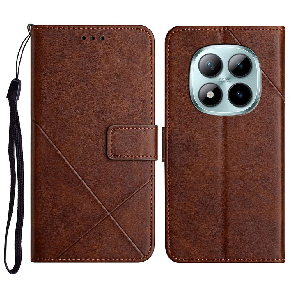 For Xiaomi Redmi Note 15 Pro 4G (Global) Case Line Pattern Wallet Leather Phone Cover with Wrist Strap - Brown