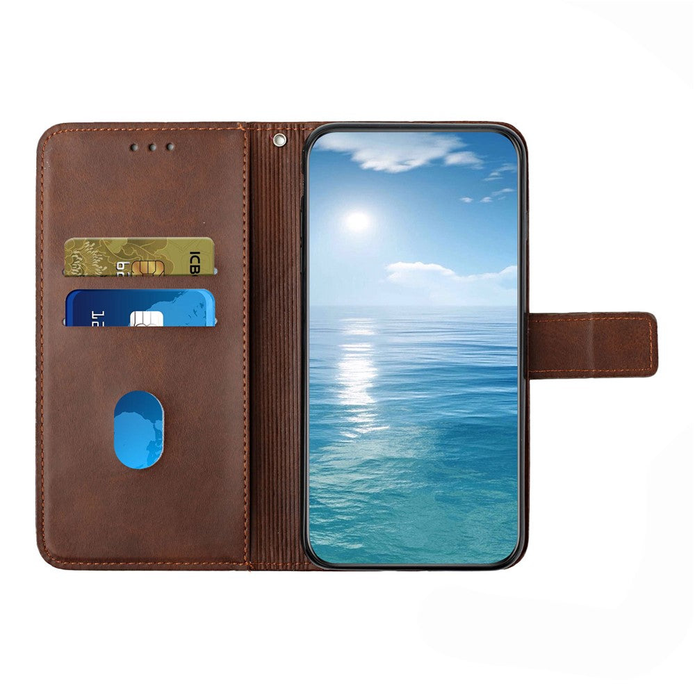 For Xiaomi Redmi Note 15 Pro 4G (Global) Case Line Pattern Wallet Leather Phone Cover with Wrist Strap - Brown