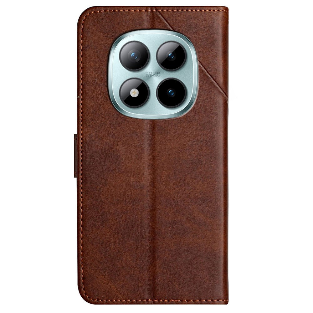 For Xiaomi Redmi Note 15 Pro 4G (Global) Case Line Pattern Wallet Leather Phone Cover with Wrist Strap - Brown