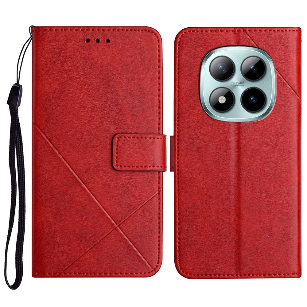 For Xiaomi Redmi Note 15 Pro 4G (Global) Case Line Pattern Wallet Leather Phone Cover with Wrist Strap - Red