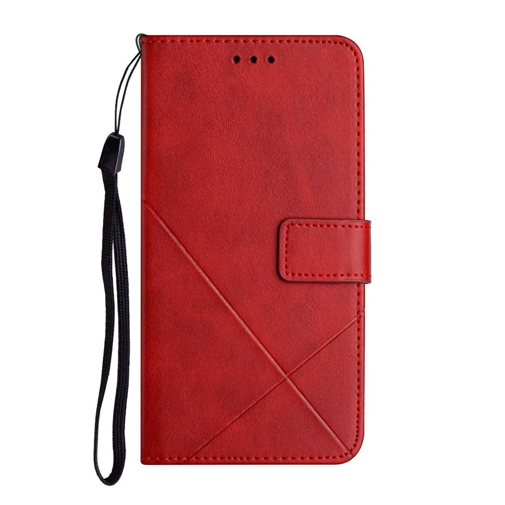 For Xiaomi Redmi Note 15 Pro 4G (Global) Case Line Pattern Wallet Leather Phone Cover with Wrist Strap - Red
