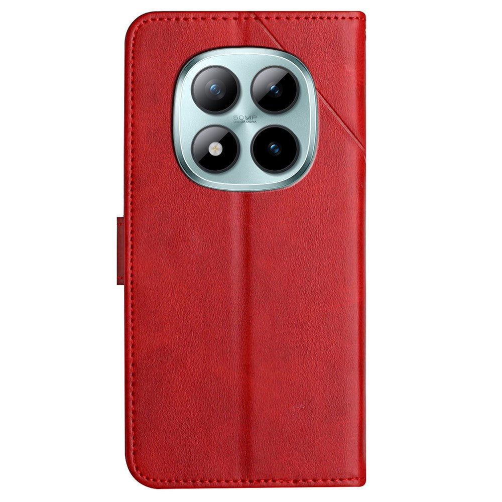 For Xiaomi Redmi Note 15 Pro 4G (Global) Case Line Pattern Wallet Leather Phone Cover with Wrist Strap - Red