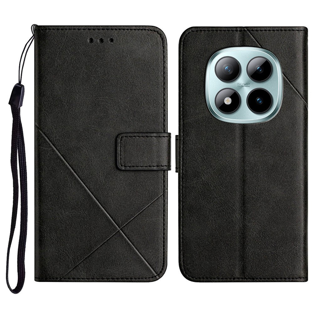For Xiaomi Redmi Note 15 Pro 4G (Global) Case Line Pattern Wallet Leather Phone Cover with Wrist Strap - Black