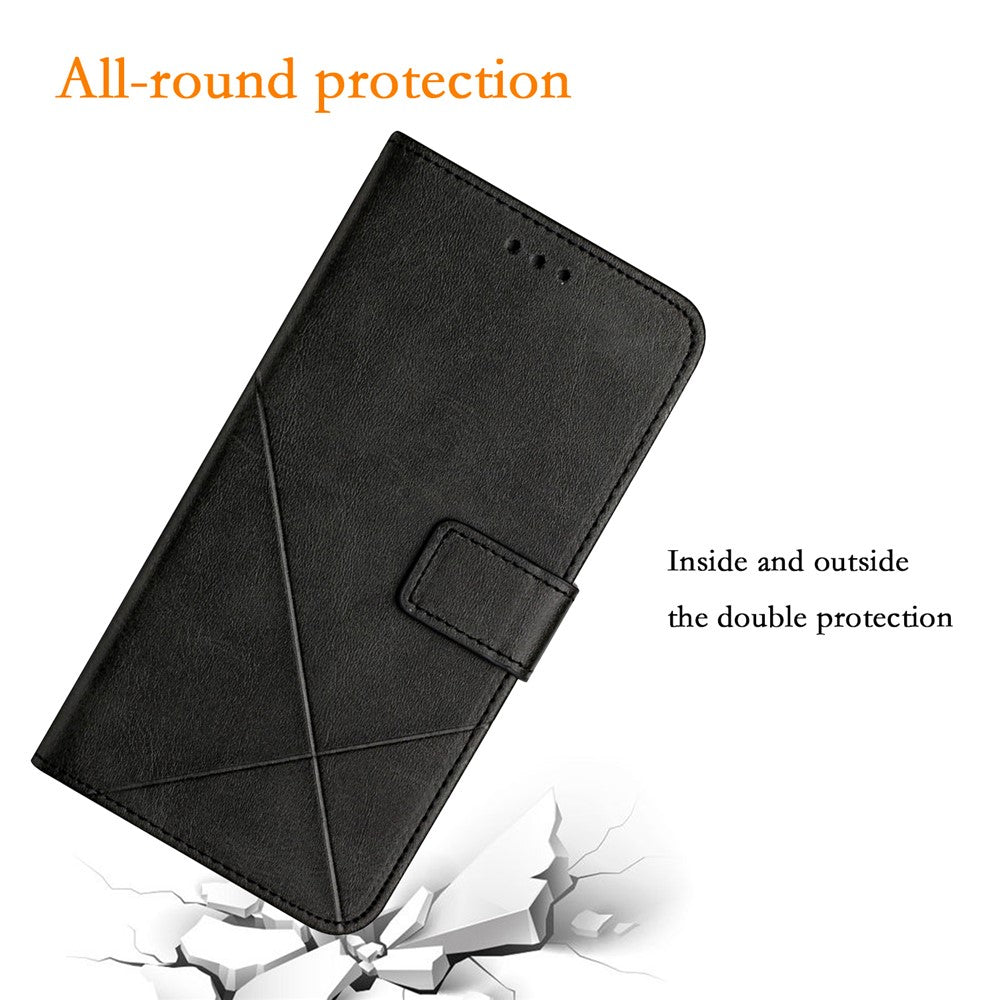 For Xiaomi Redmi Note 15 Pro 4G (Global) Case Line Pattern Wallet Leather Phone Cover with Wrist Strap - Black