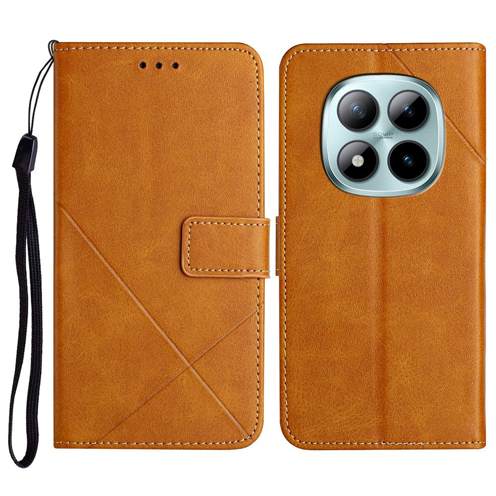 For Xiaomi Redmi Note 15 Pro 4G (Global) Case Line Pattern Wallet Leather Phone Cover with Wrist Strap - Yellow